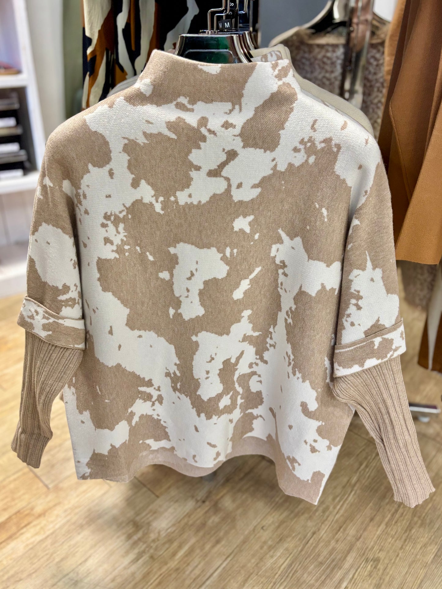 High Neck Cow Print Jumper