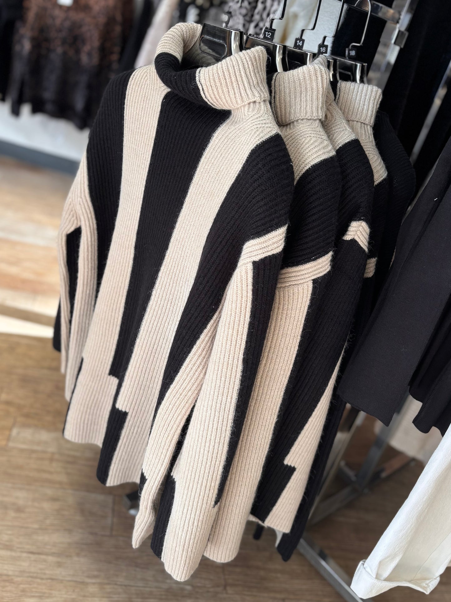 Pomodoro High Neck Ribbed Striped Jumper