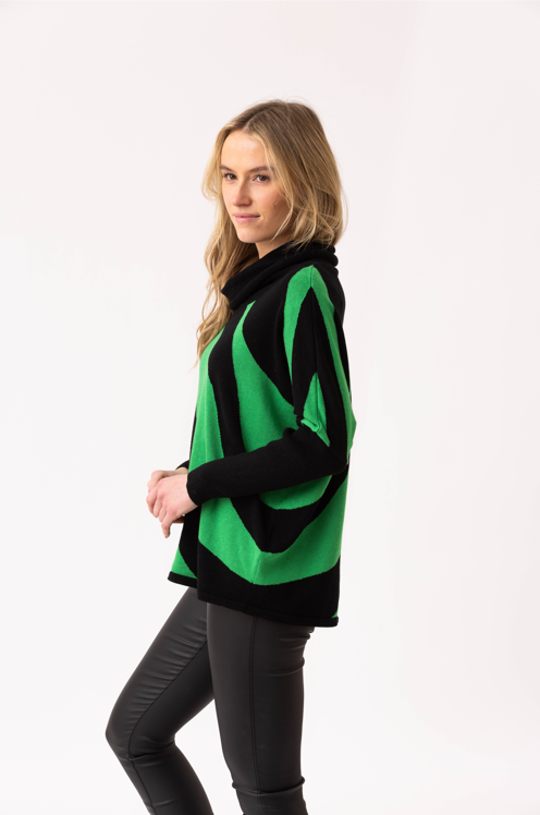 Marble Cowl Neck Wave Print Jumper