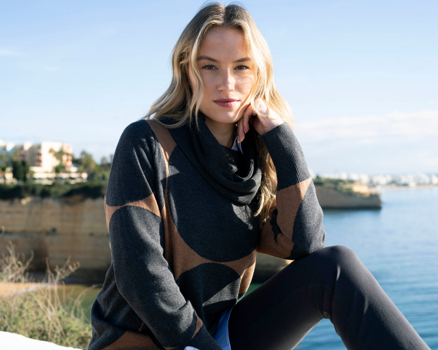 Marble Cowl Neck Circle Print Jumper