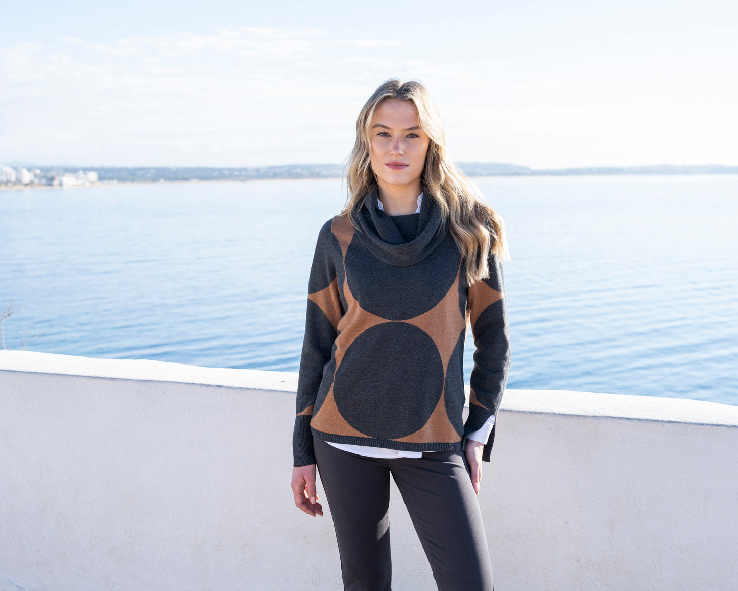 Marble Cowl Neck Circle Print Jumper