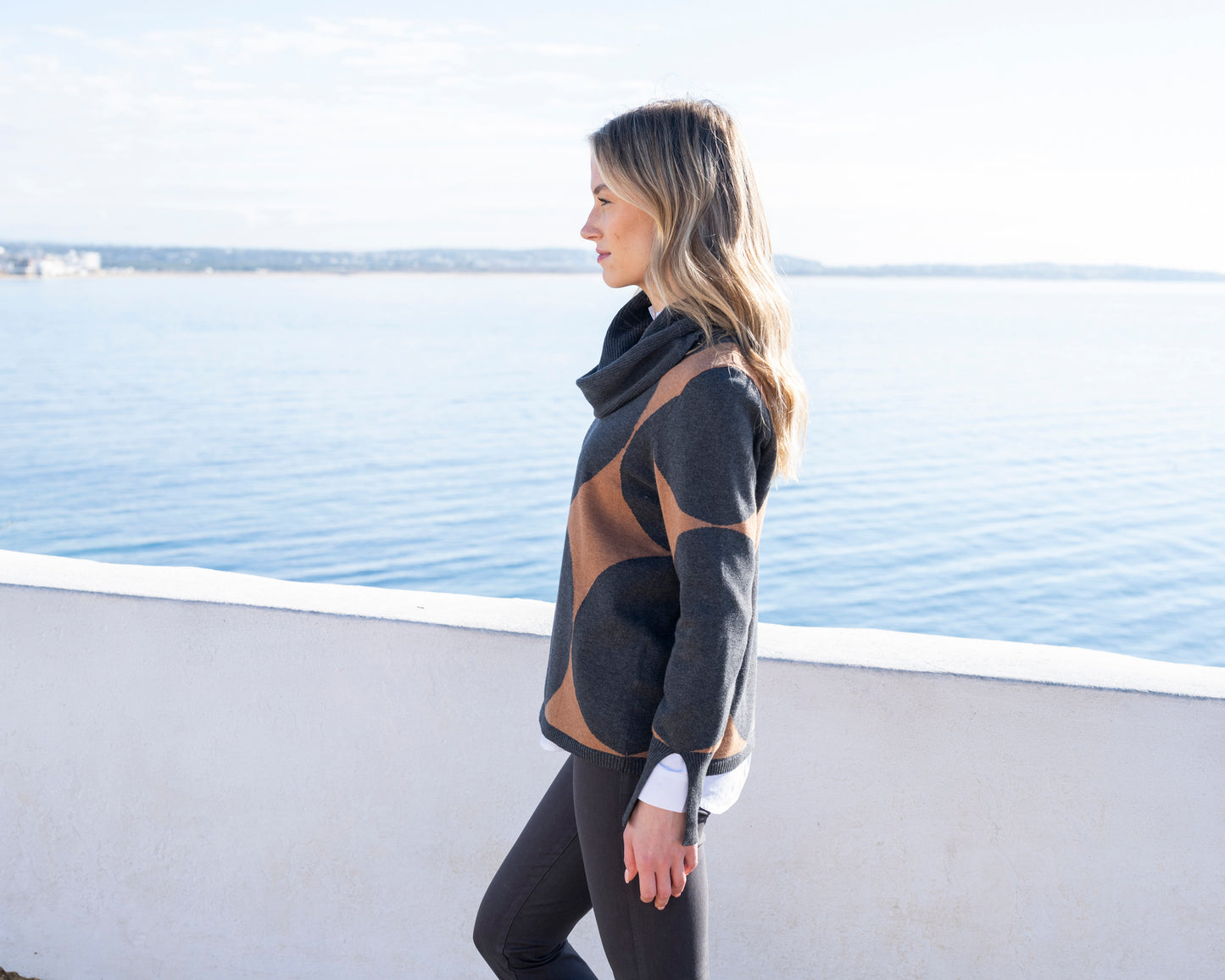 Marble Cowl Neck Circle Print Jumper