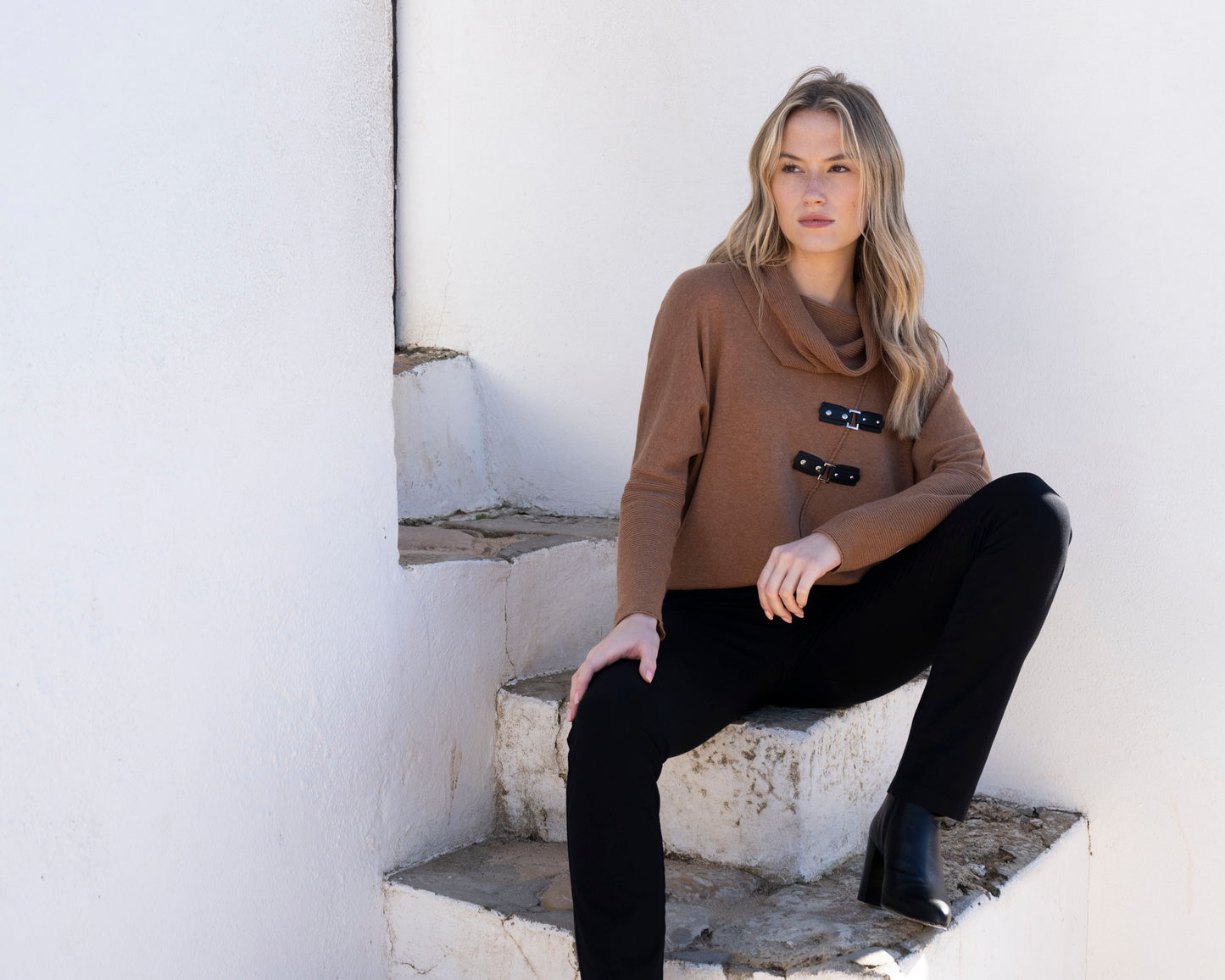 Marble Cowl Neck Buckle Jumper