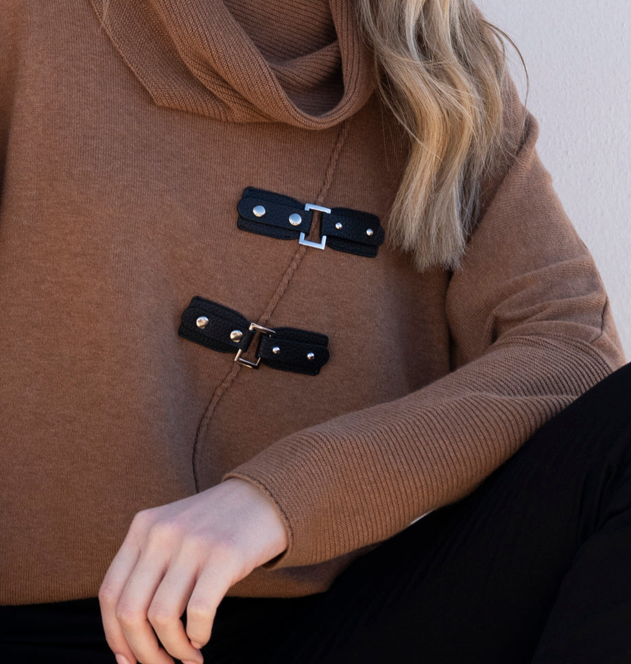 Marble Cowl Neck Buckle Jumper