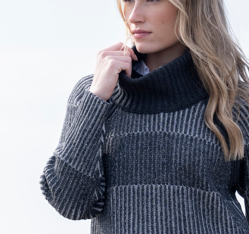 Marble Ribbed Jumper with Detached Roll Neck
