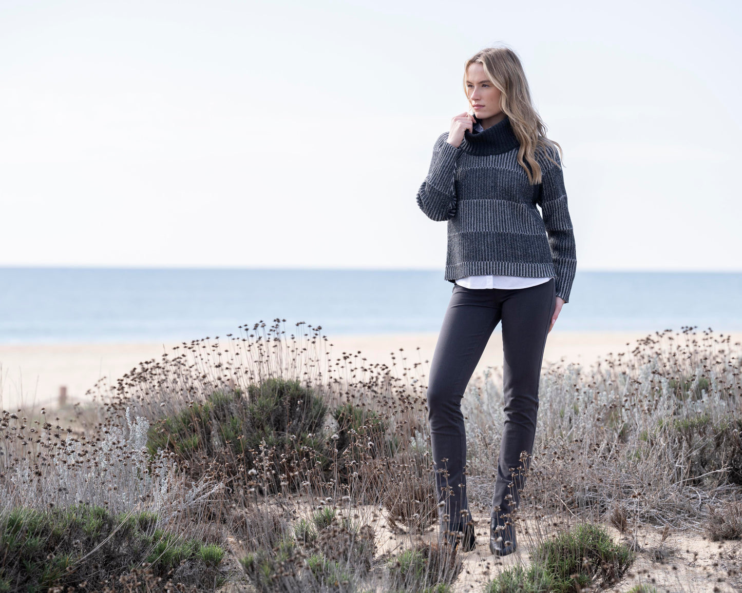 Marble Ribbed Jumper with Detached Roll Neck