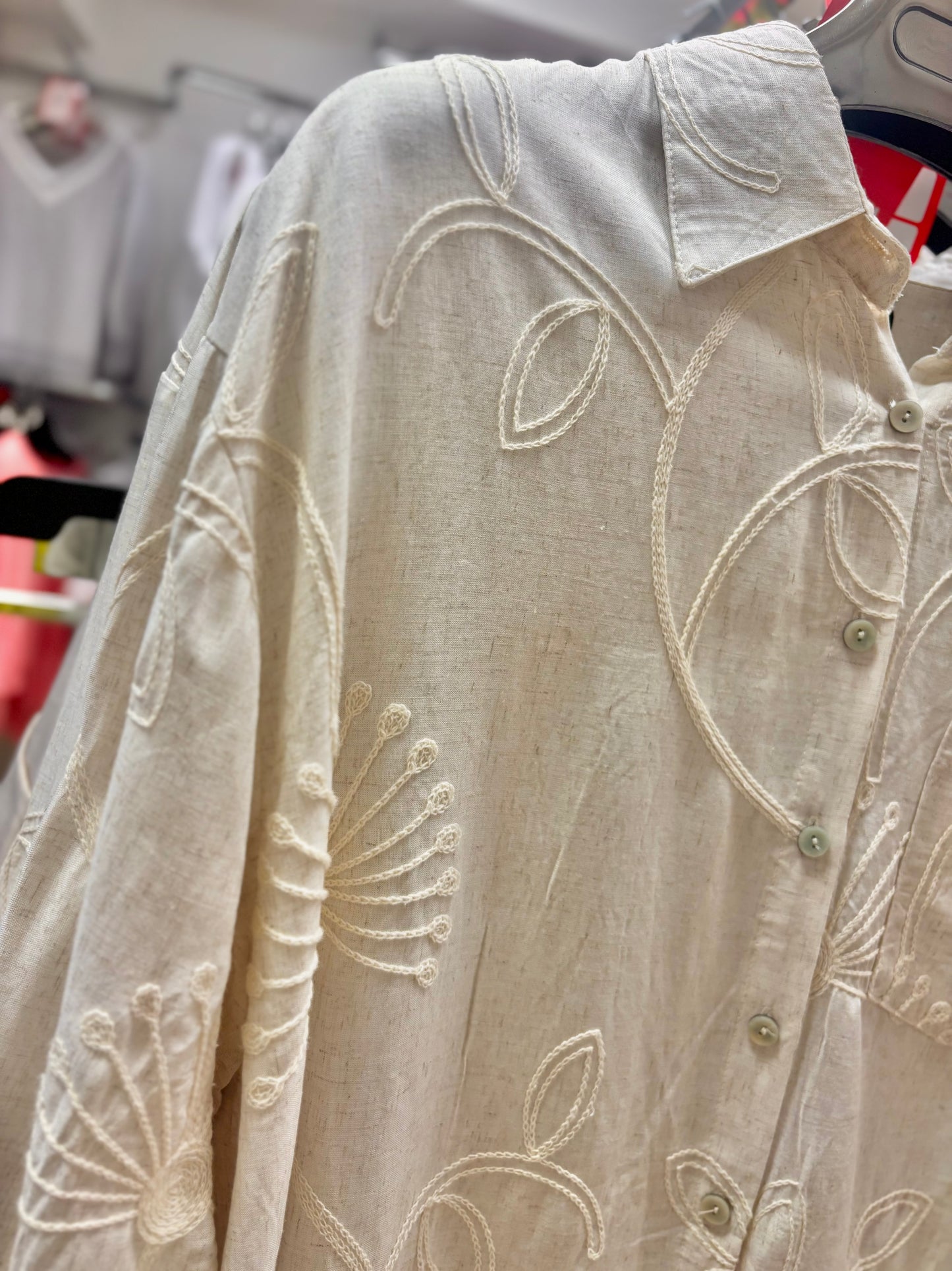 Wild Flowet Linen Blend Embroidered Shirt