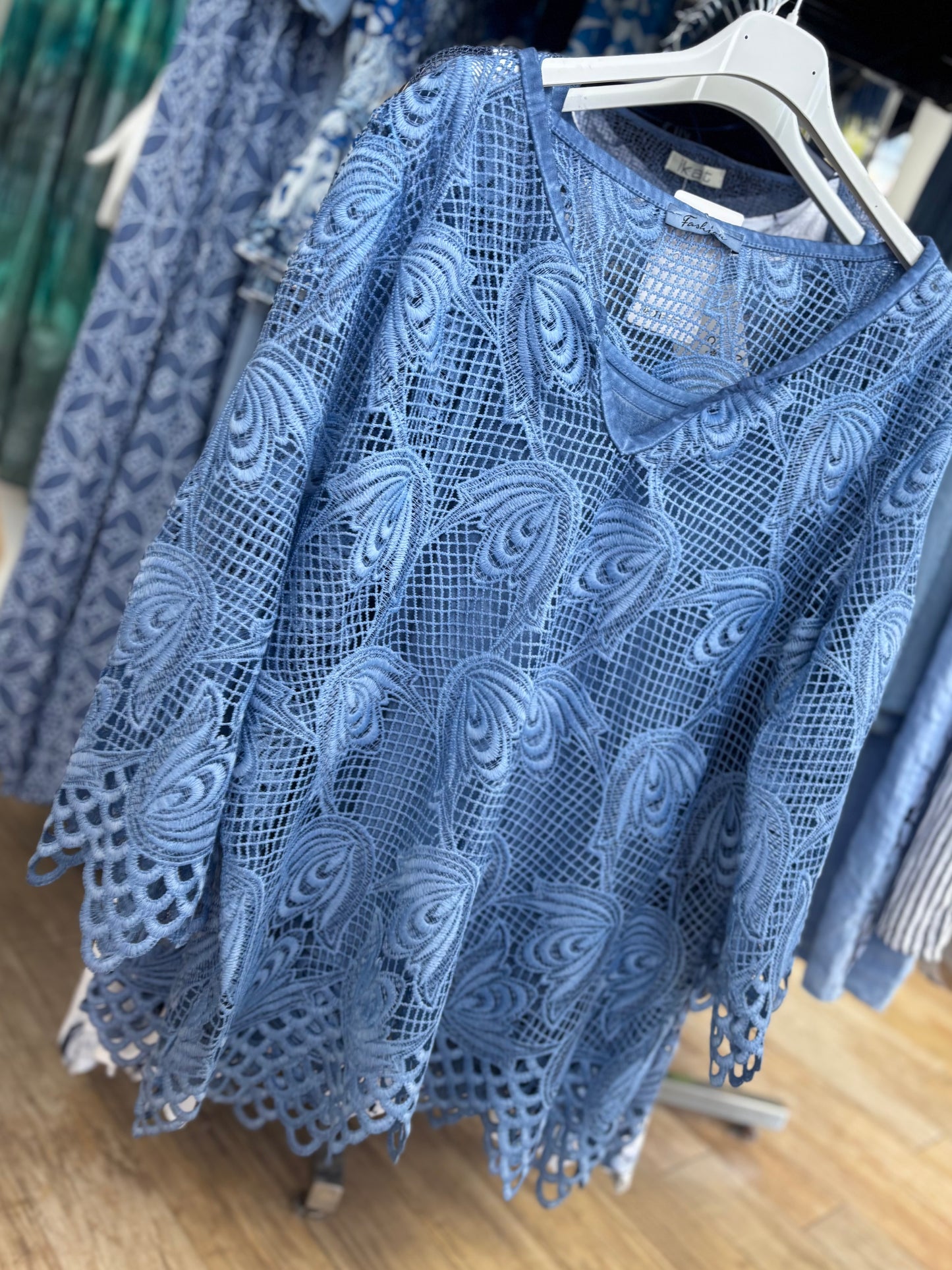 Cotton Crochet Lace 3/4 Sleeve Top