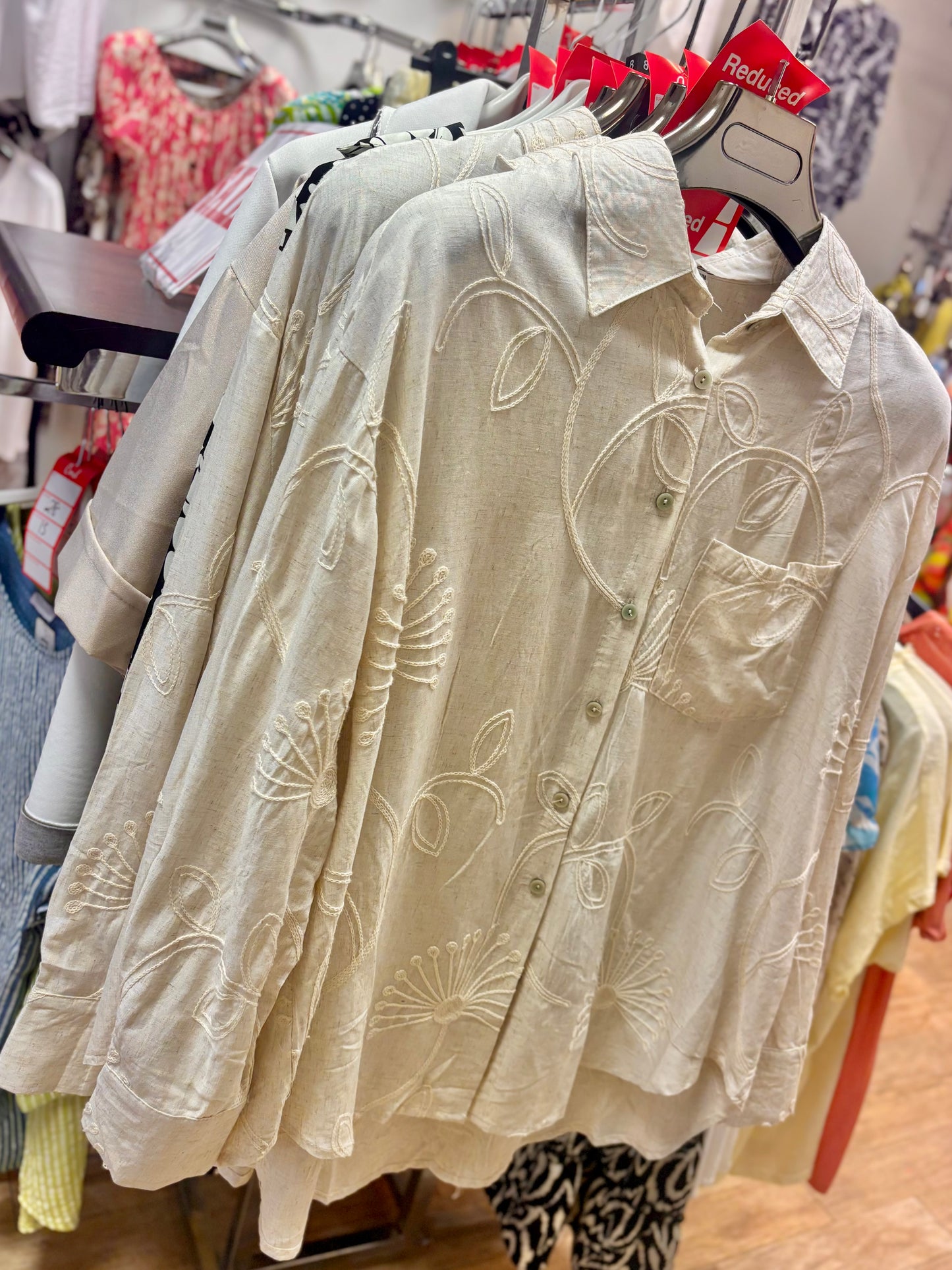 Wild Flowet Linen Blend Embroidered Shirt
