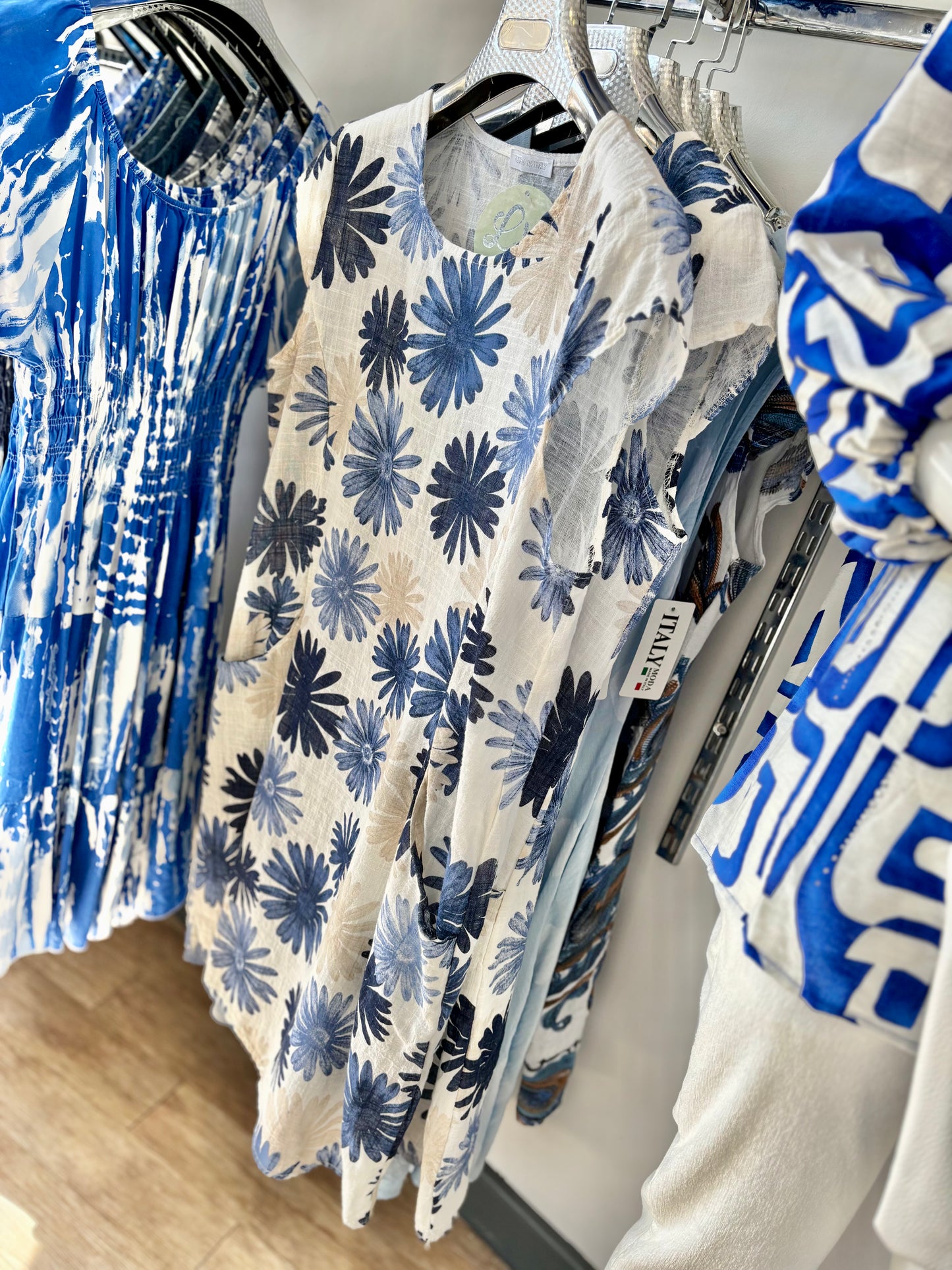 Printed Cap Sleeve Shift Linen Feel Dress