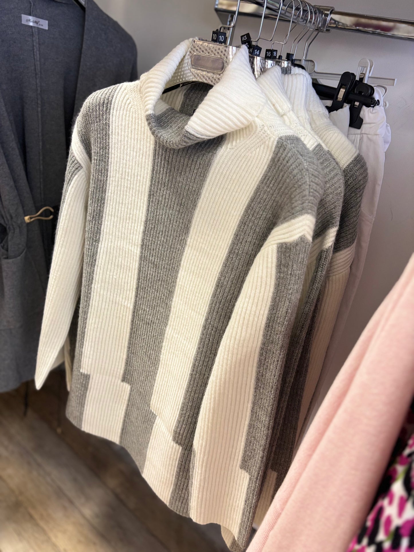 Pomodoro High Neck Ribbed Striped Jumper
