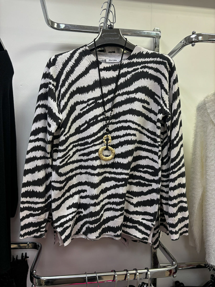 Alice Collins Zebra Print Lightweight Knitted Jumper in sizes 10