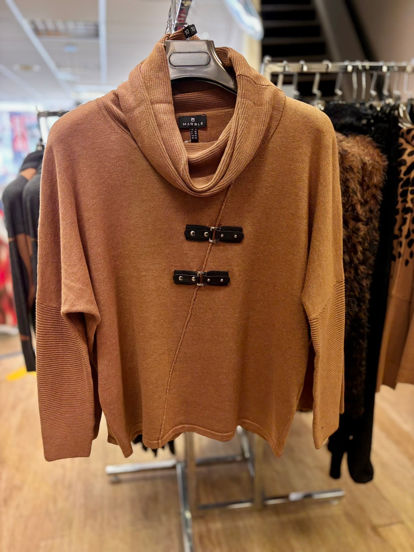 Marble Cowl Neck Buckle Jumper