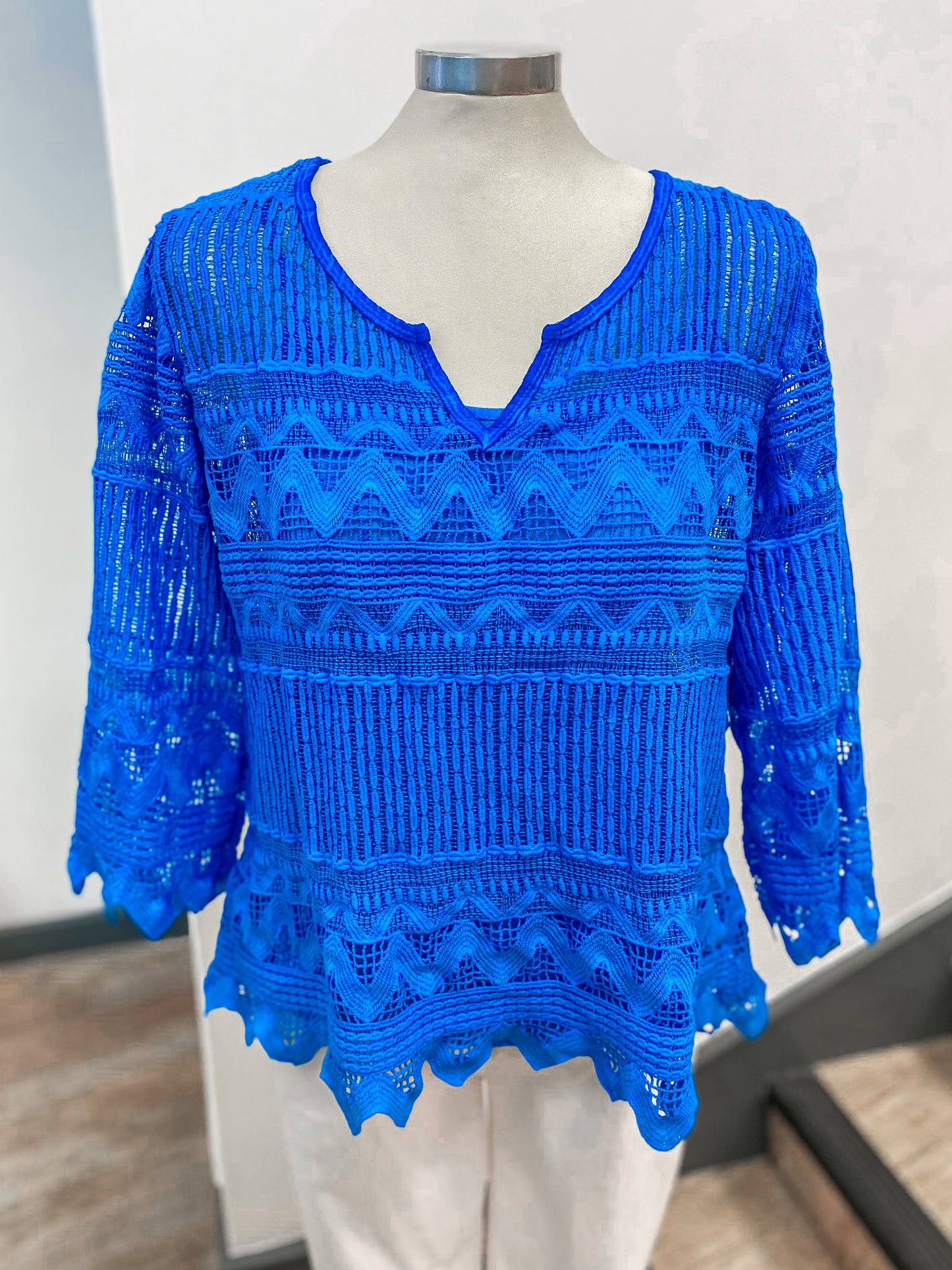 Cotton Crochet Lace 3/4 Sleeve Top
