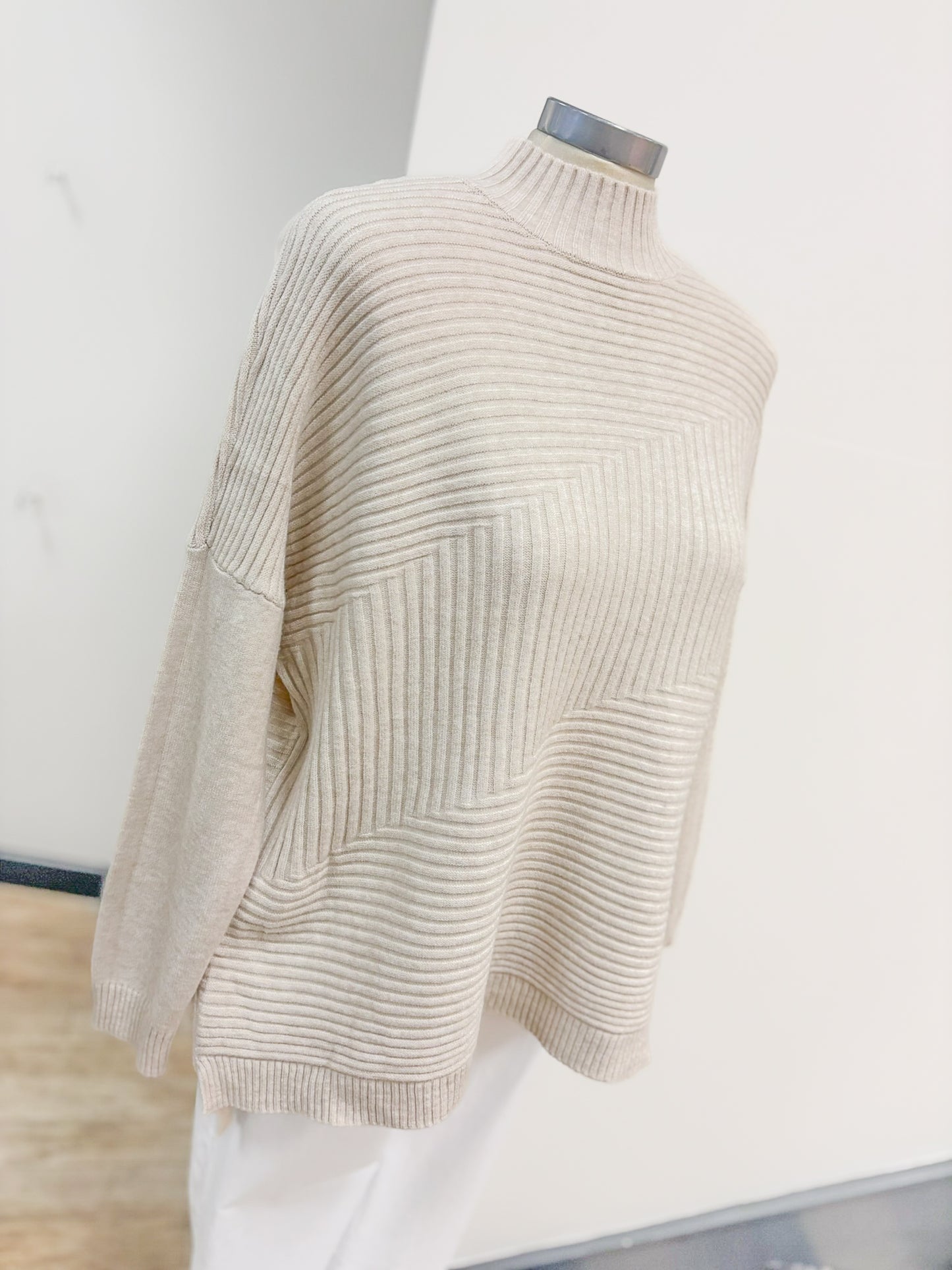 Ribbed Asymmetric Turtle Neck Jumper