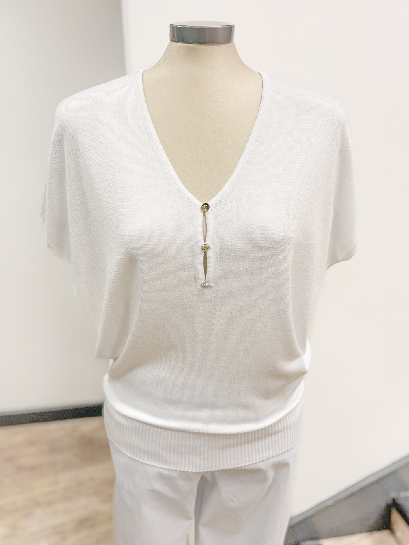Marble V-Neck Fine Knit Batwing Top