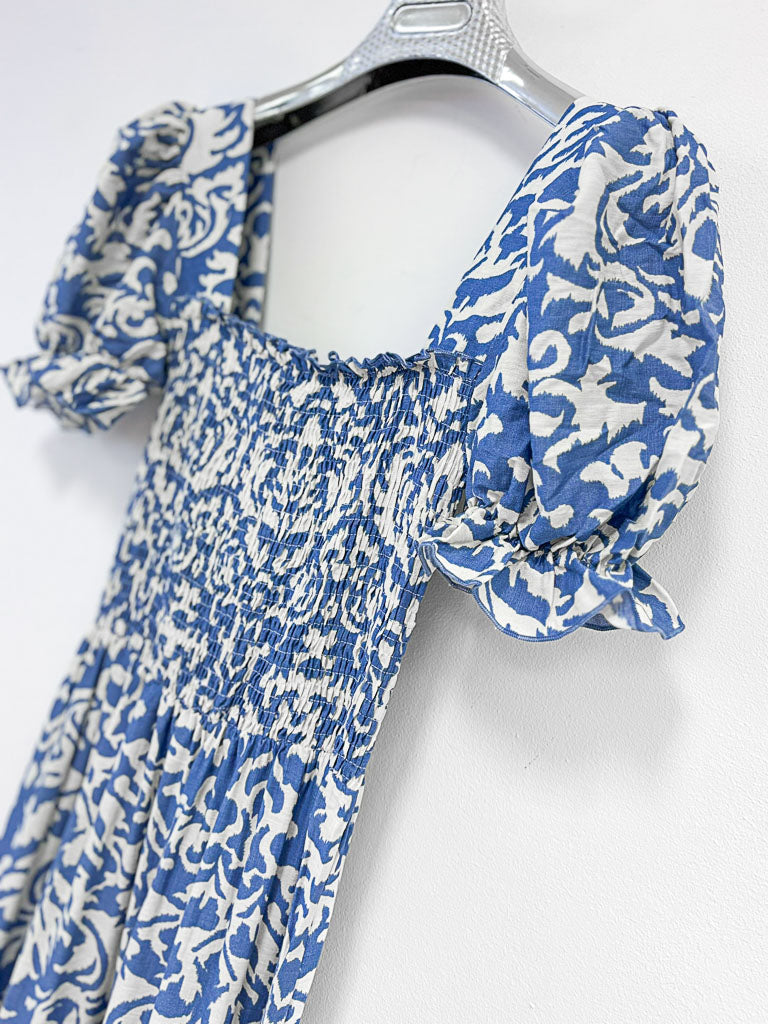 Damask Print Puff Sleeve Dress