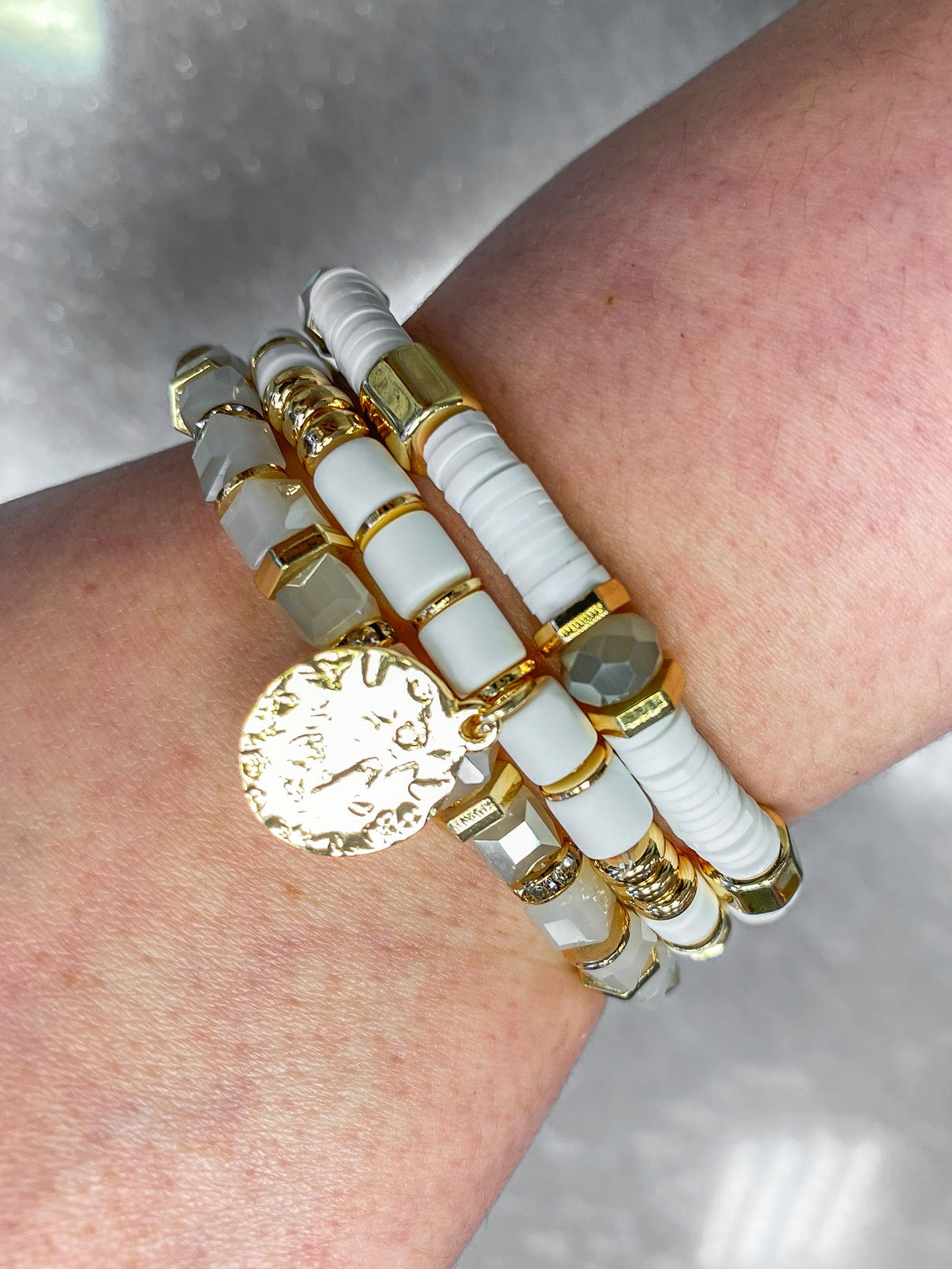 Envy Long Gold & White Beaded Necklace