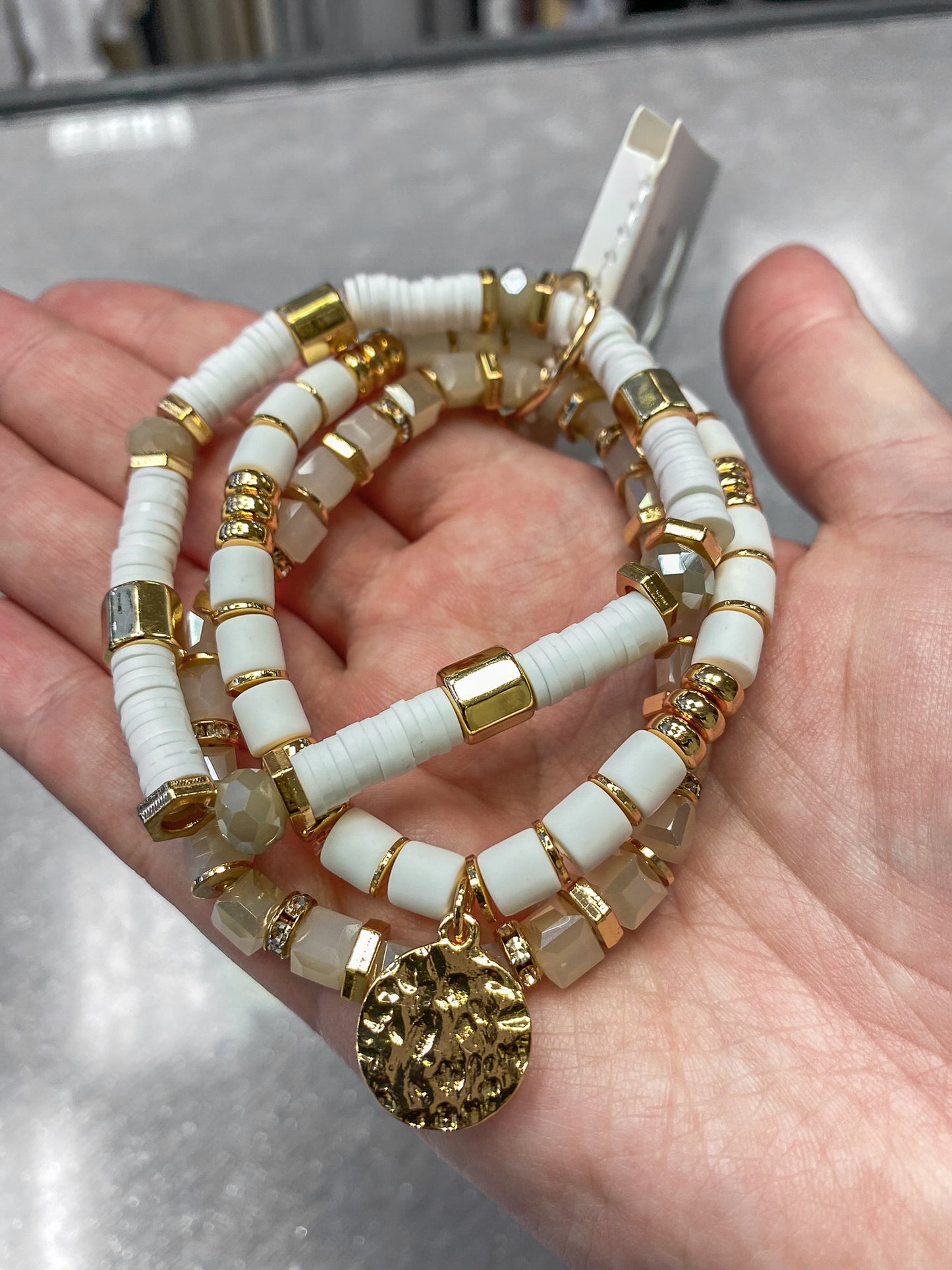 Envy Long Gold & White Beaded Necklace