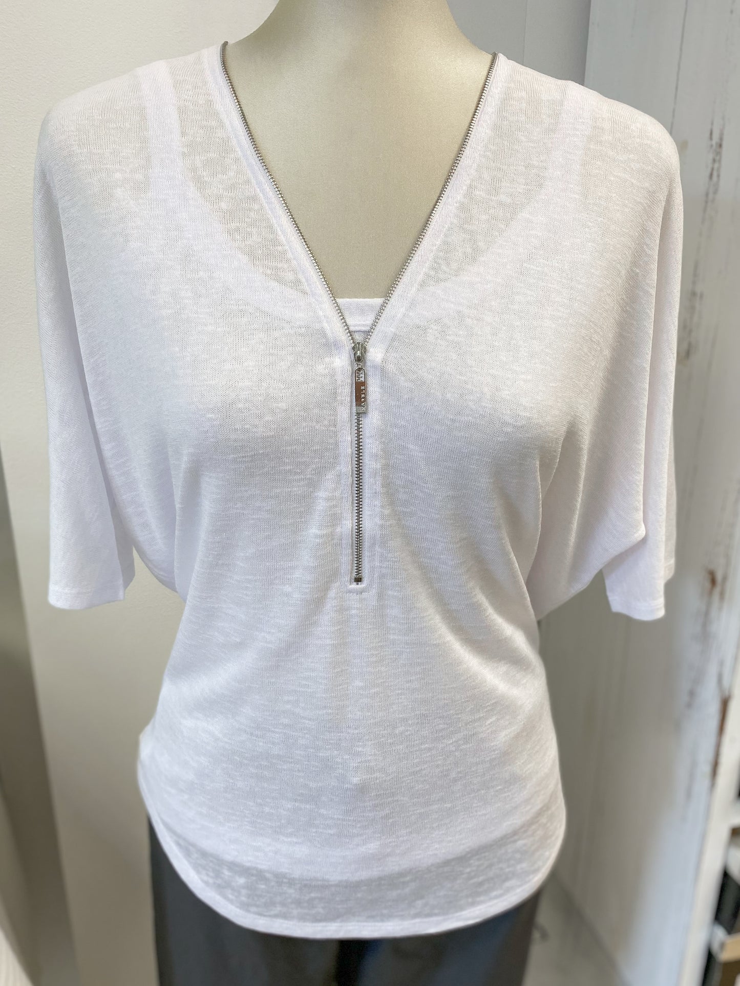 Marble Zipped Thin Knit Top with Cami