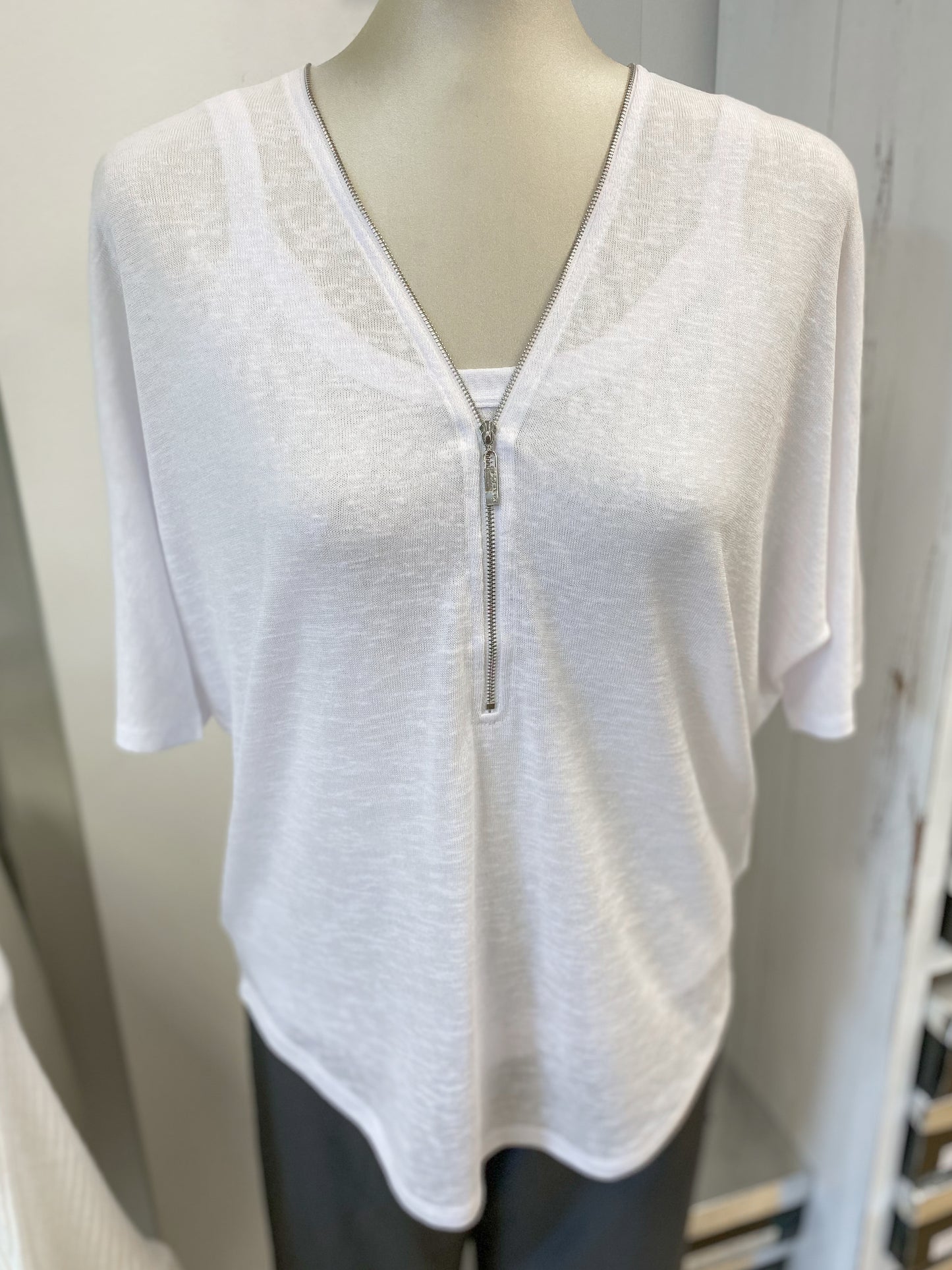 Marble Zipped Thin Knit Top with Cami