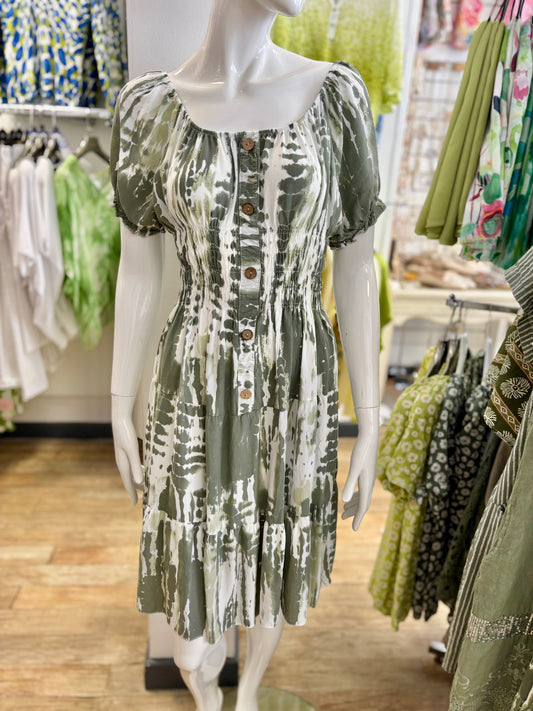 Tie Dye Shirred Waist Dress