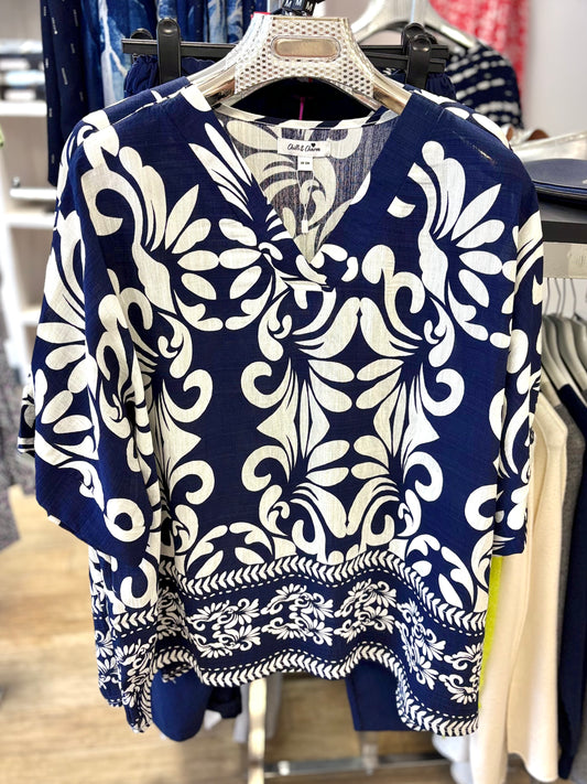 Chilli & Charm Navy & White Patterned Top