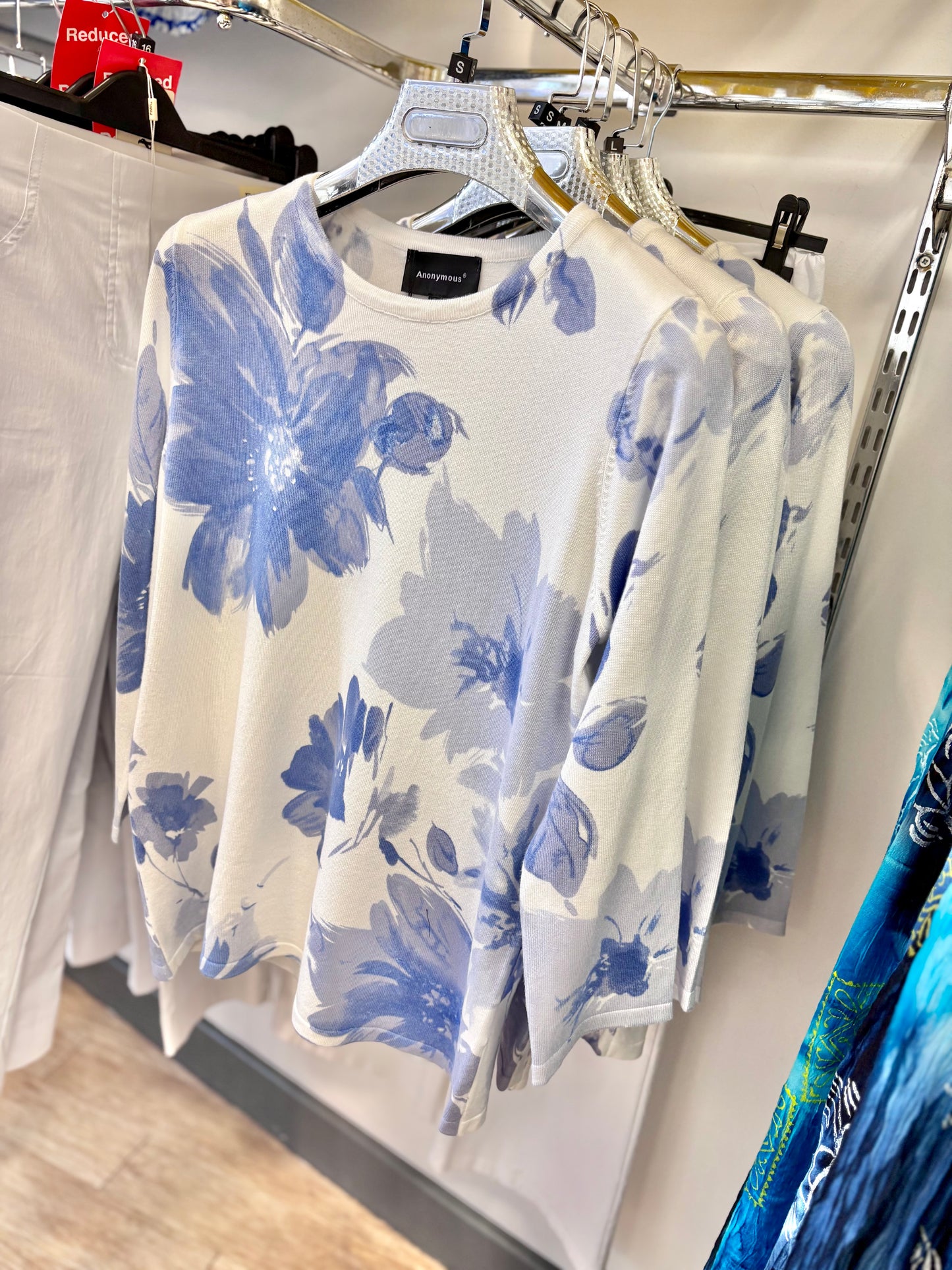 Anonymous Blue Floral Fine Knit Jumper