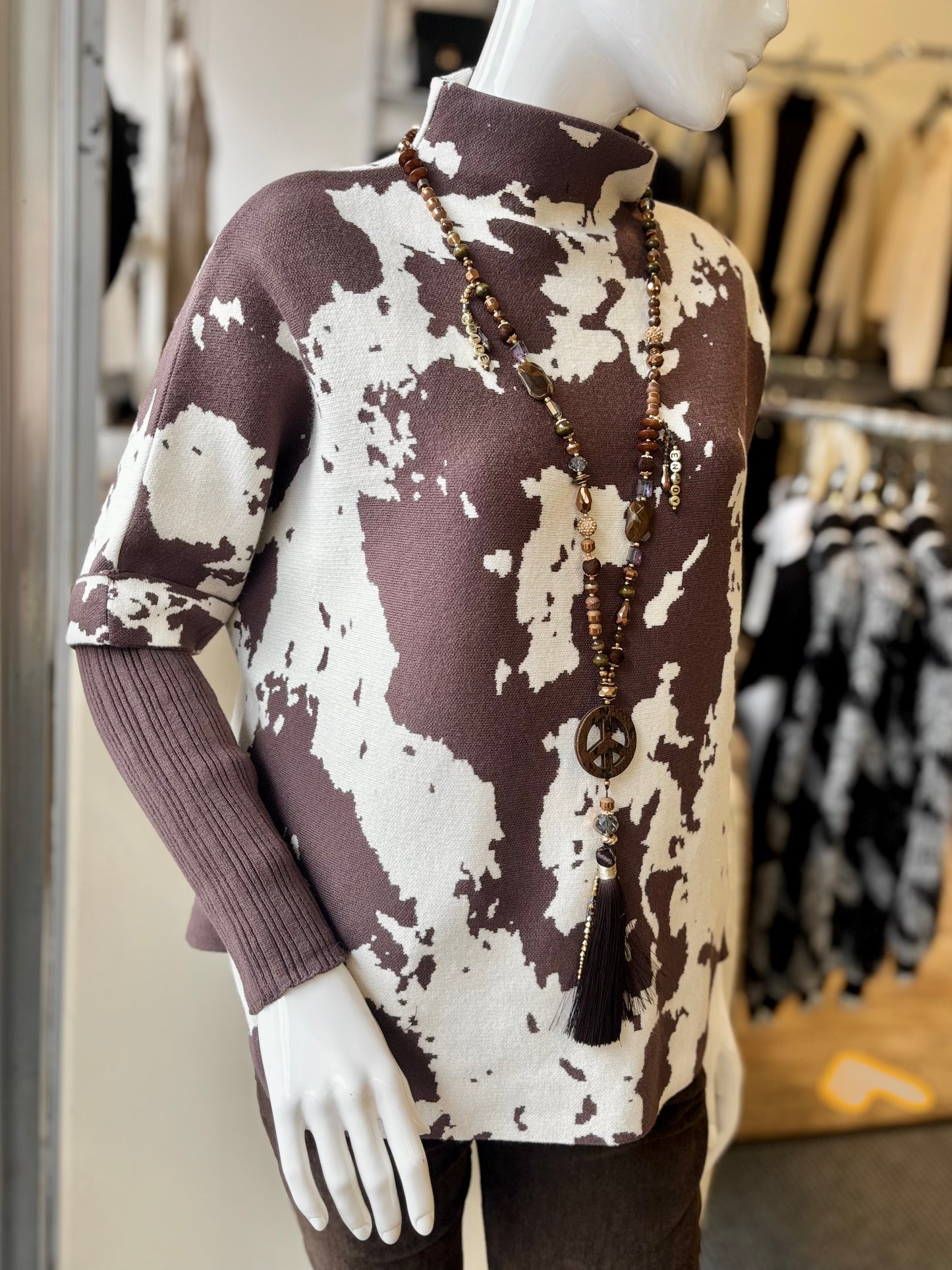 High Neck Cow Print Jumper