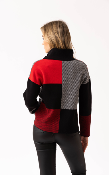 Marble Colour Block Roll Neck Jumper
