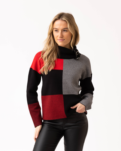 Marble Colour Block Roll Neck Jumper