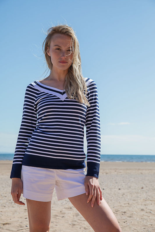 Marble Striped V-Neck Top