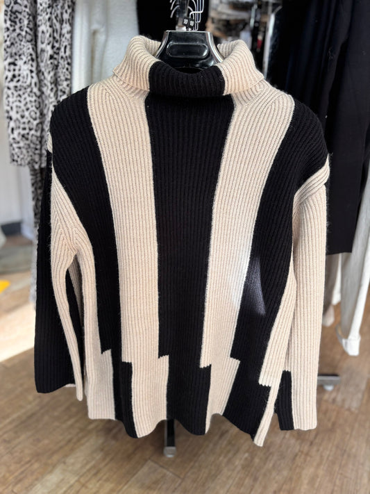 Pomodoro High Neck Ribbed Striped Jumper