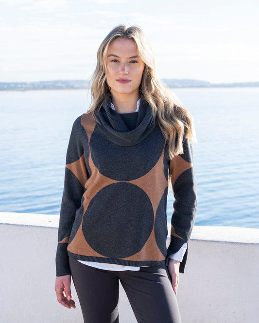 Marble Cowl Neck Circle Print Jumper