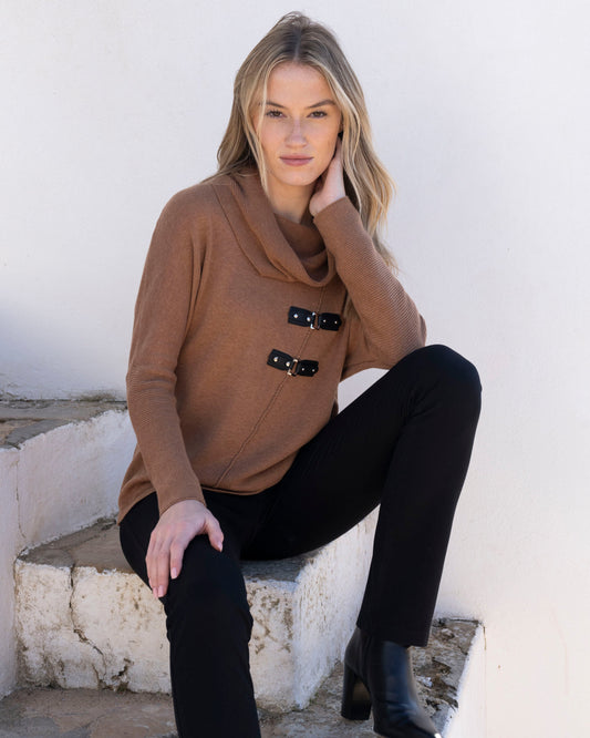 Marble Cowl Neck Buckle Jumper