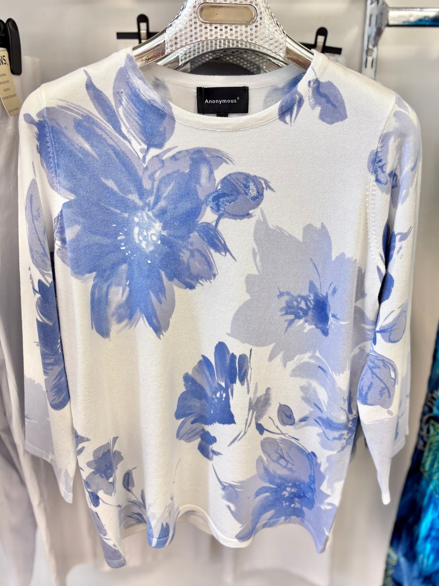 Anonymous Blue Floral Fine Knit Jumper