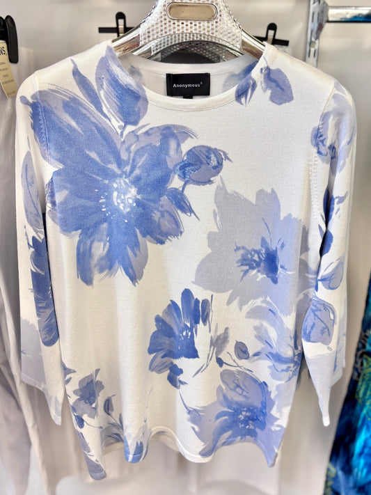 Anonymous Blue Floral Fine Knit Jumper