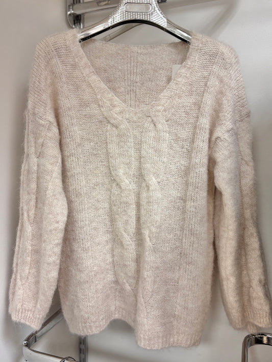 Wool Blend Cable Knit V-Neck Jumper
