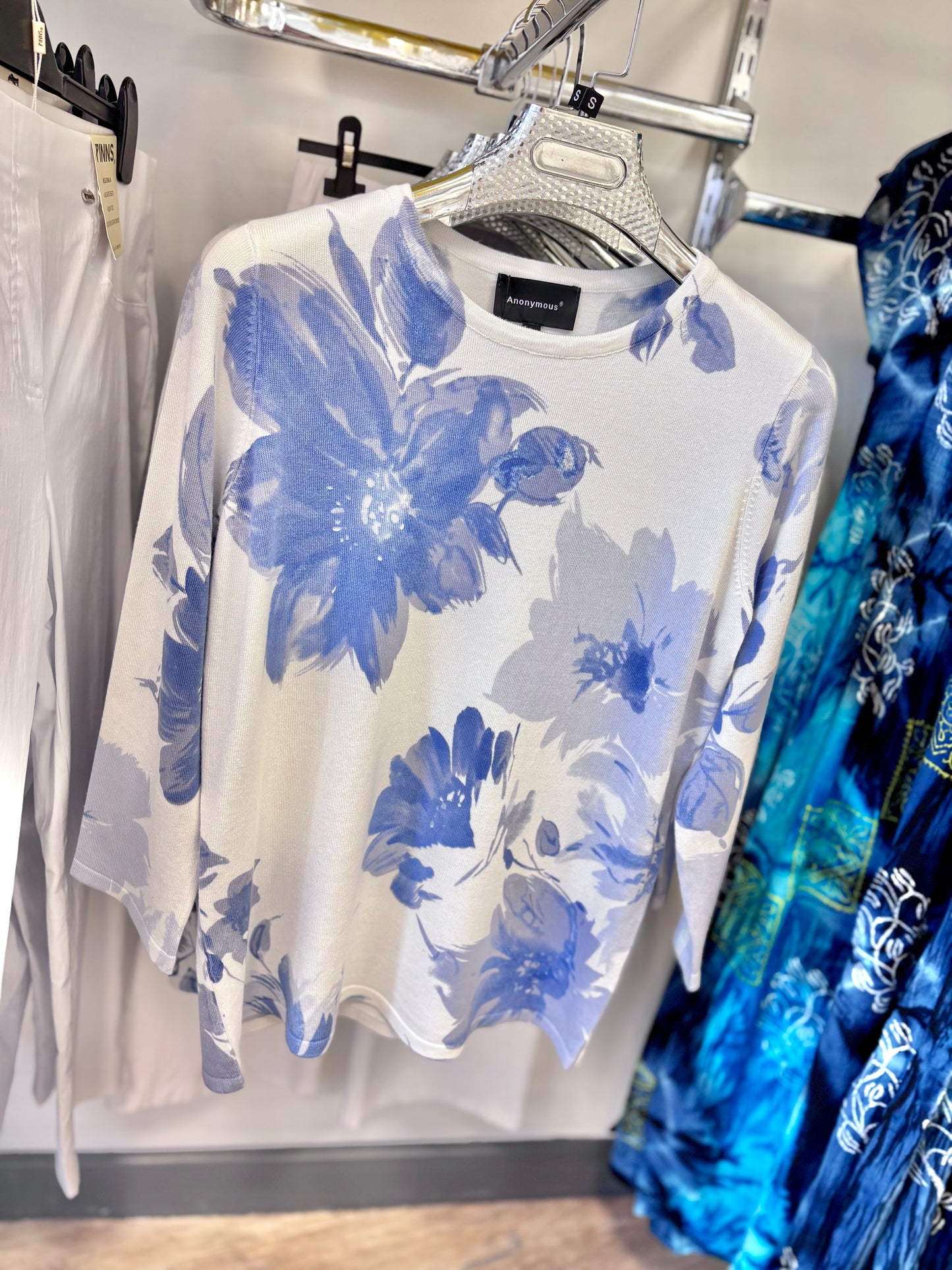 Anonymous Blue Floral Fine Knit Jumper