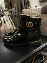 Load image into Gallery viewer, Patent Black Quilted Ankle Boots