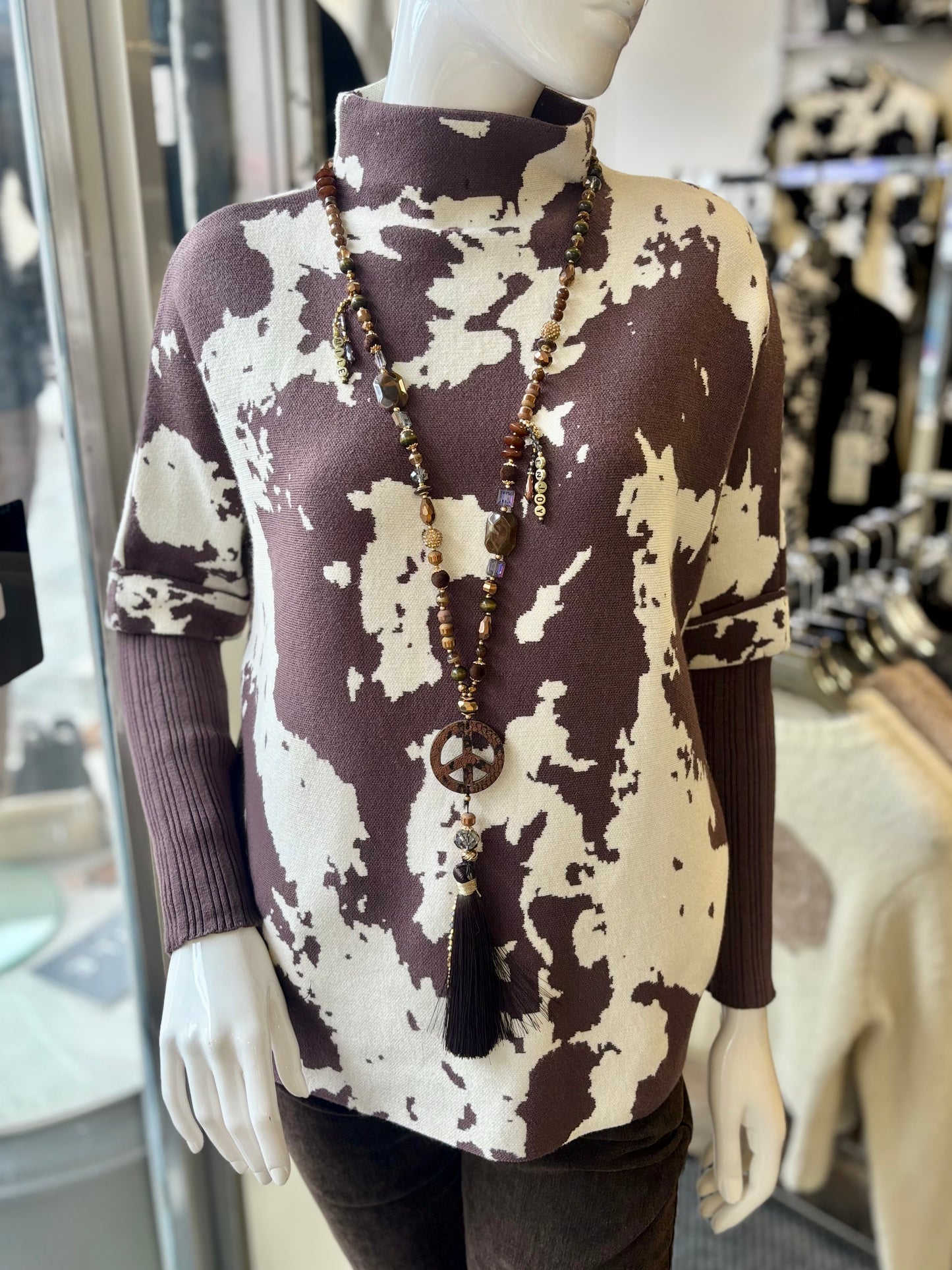 High Neck Cow Print Jumper