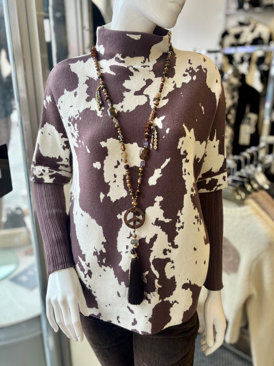 High Neck Cow Print Jumper
