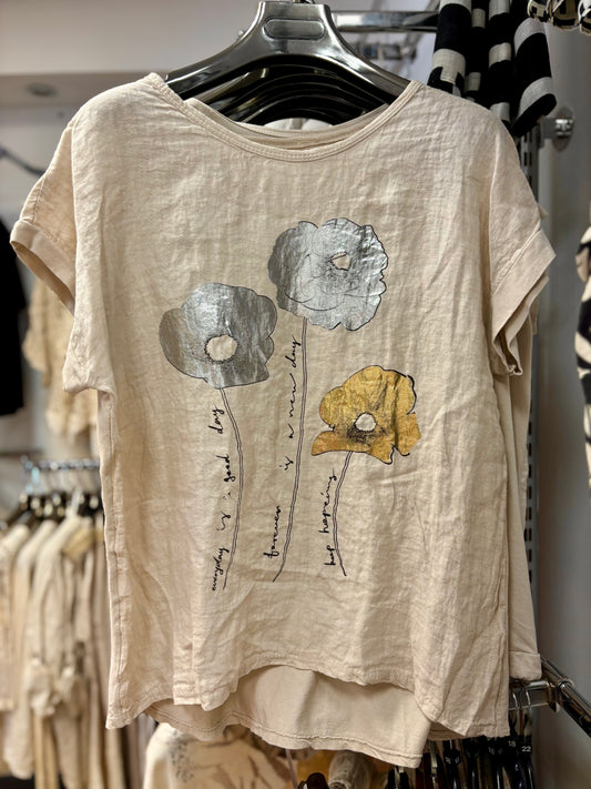 Linen Cotton Flower Graphic Tee