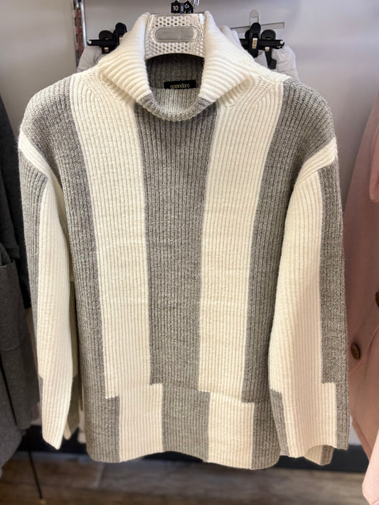 Pomodoro High Neck Ribbed Striped Jumper
