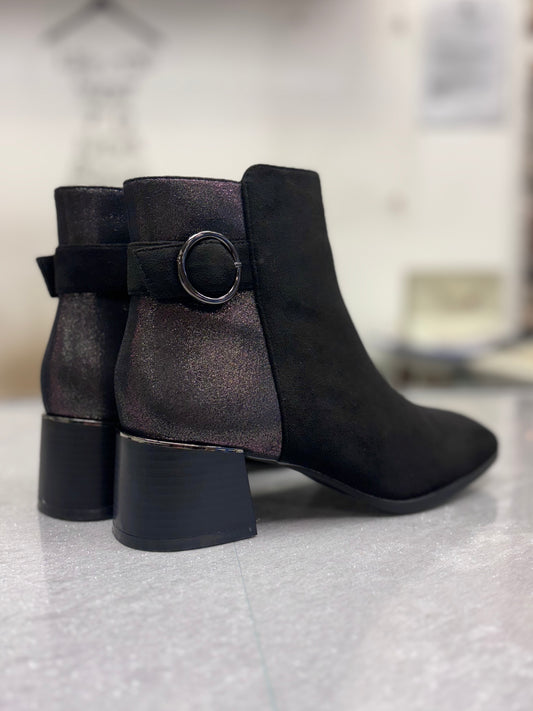 Shimmer Black Block Heel Ankle Boots