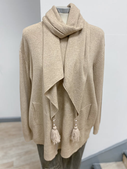 Pocket Jumper with Tassel Scarf