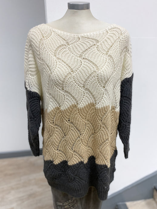 Pointelle Knit Colour Block Jumper