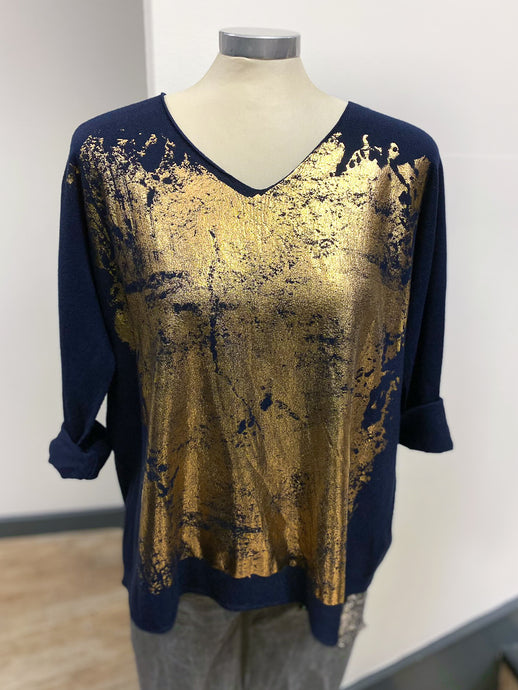 Gold Foil V Neck Jumper