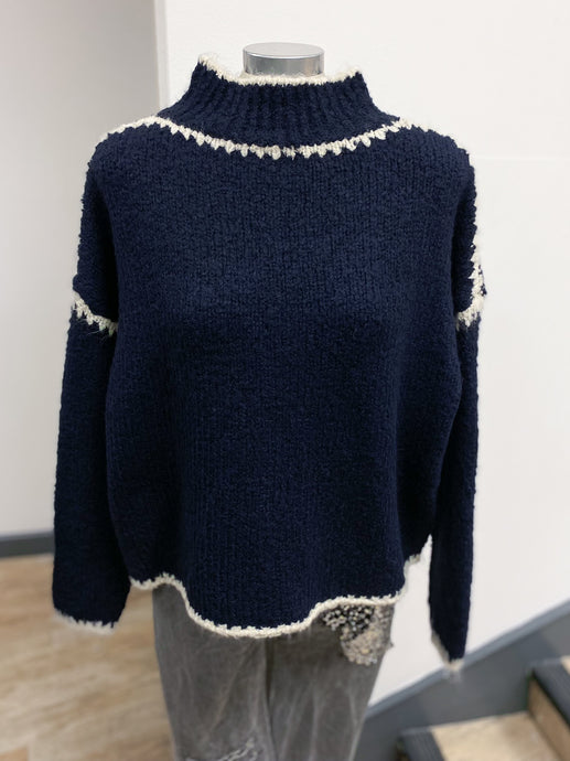Contrast Wool High Neck Jumper