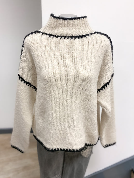 Contrast Wool High Neck Jumper